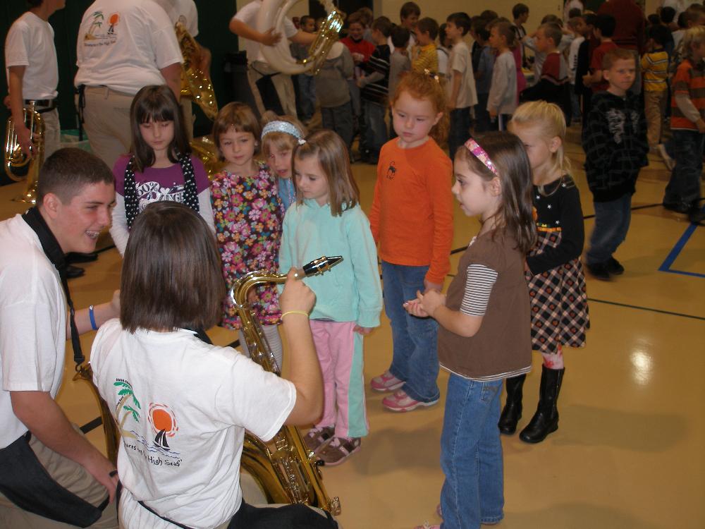 The High School Marching Band visits Shoreline Elementary
