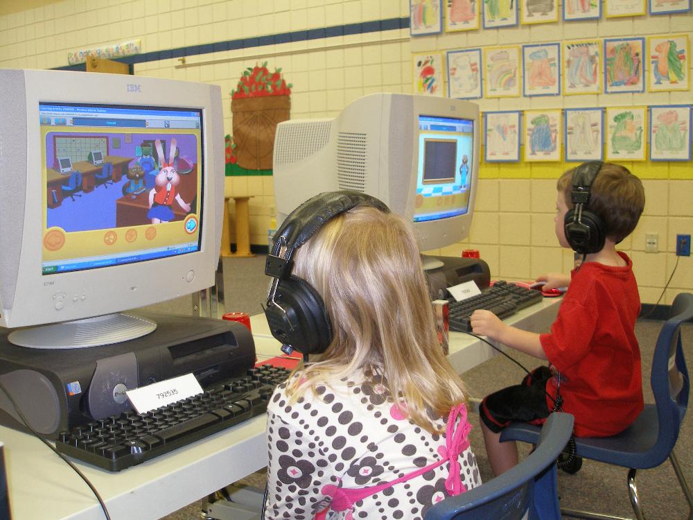 Kindergarten students practice literacy skills with Compass Learning