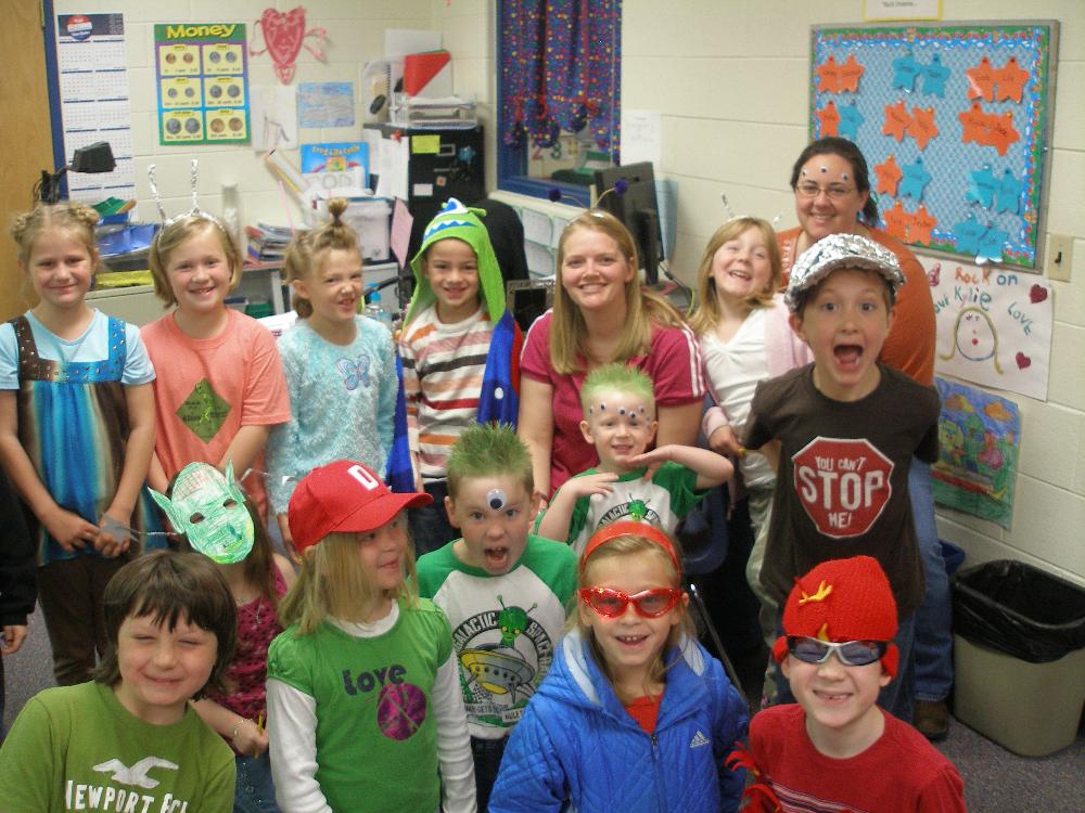 The kids and staff dress up as Martians as part of Staff Appreciation Week, put on by the Parent Group